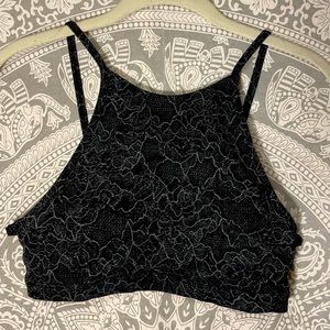 Lululemon Padded High Neck Strappy Bra - Black Lacy Rose Print